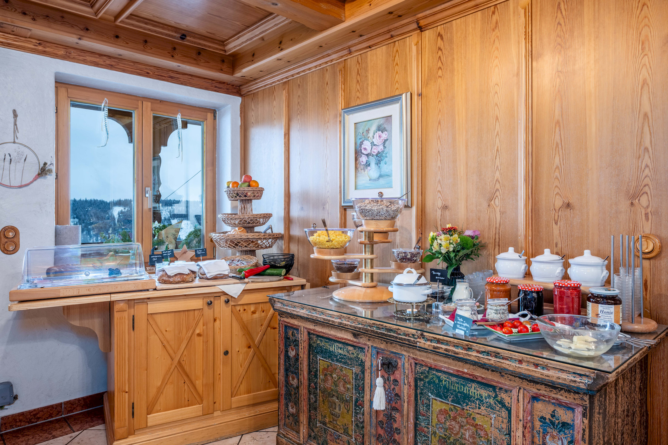 A wide selection at the breakfast buffet featuring regional ingredients